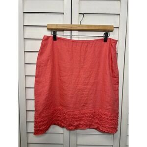 Eileen Fisher Womens 100% Irish Linen A-Line Ruffle Skirt Size PM Coral NWT